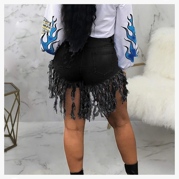 NEW Fringed Jean Shorts Women High Waist Washed Ripped Denim Shorts Butt-Lifting - Picture 5 of 9